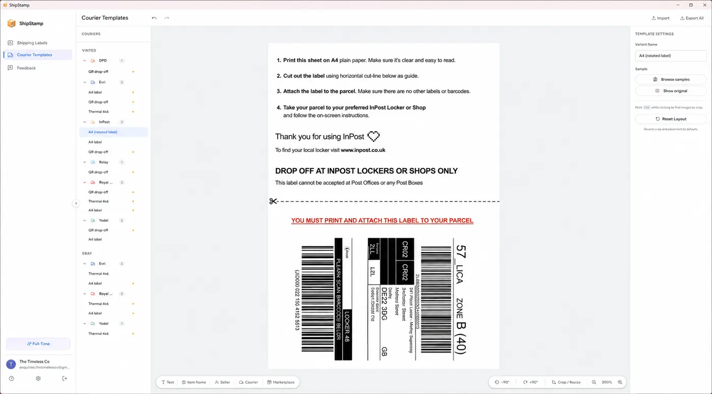 Before: full A4 InPost PDF with instructions